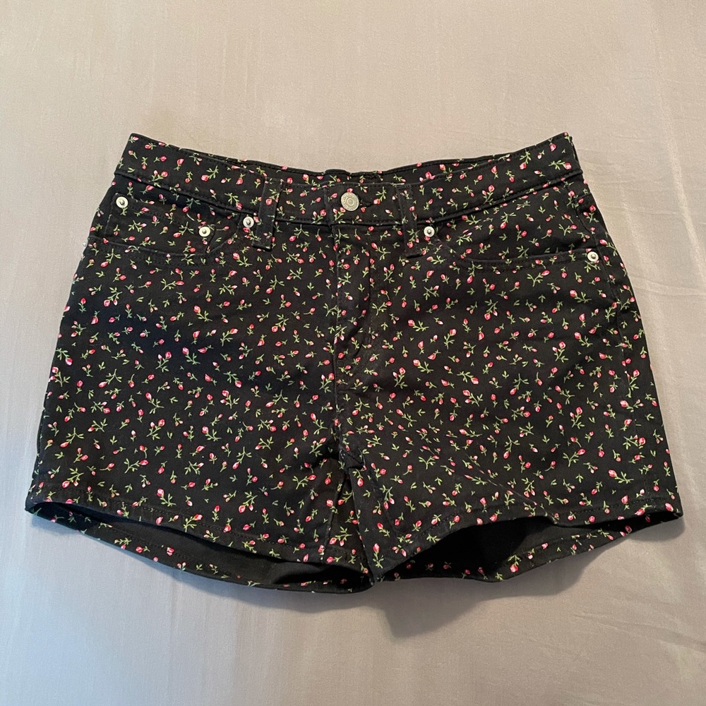 Levi’s Black and Pink Floral Denim Shorts